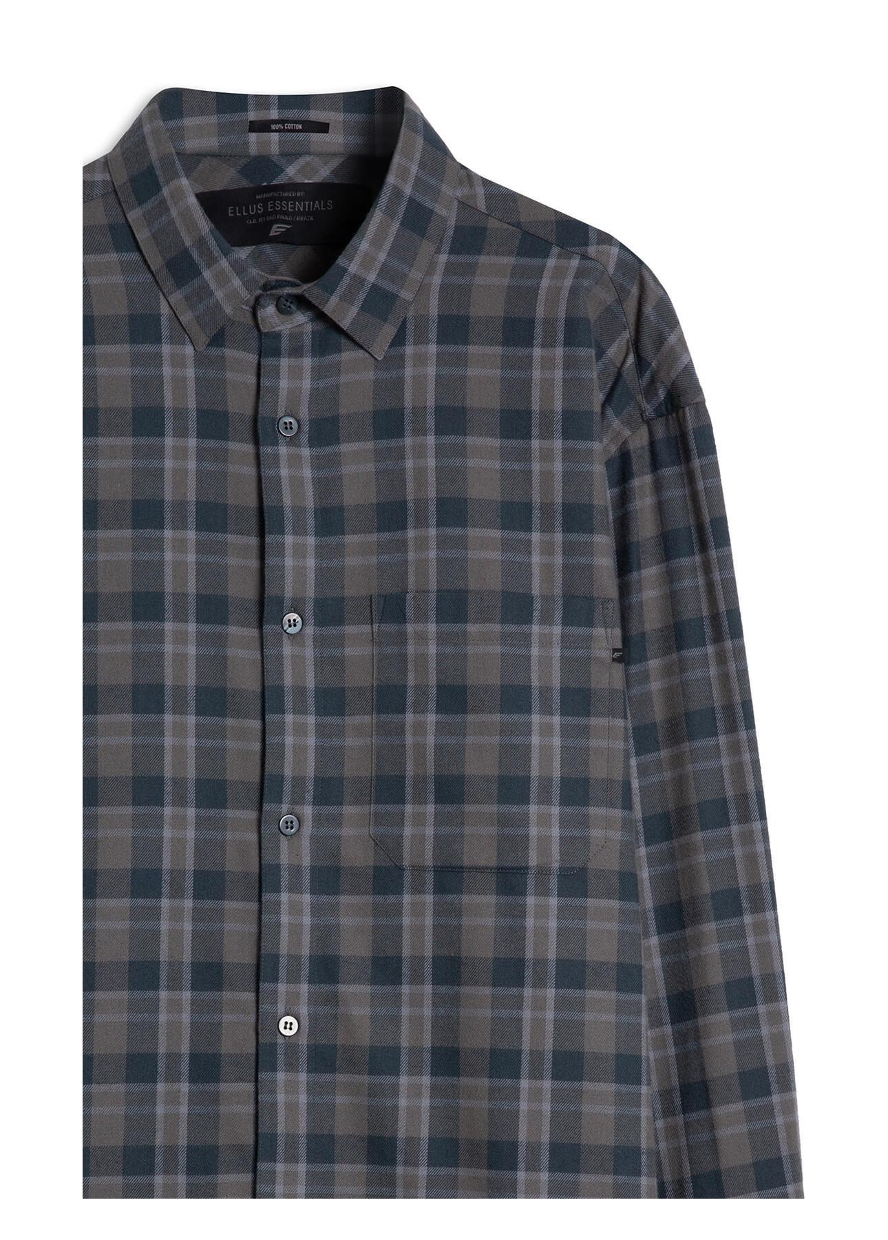 Camisa Xadrez Wool Touch Frost Loose Xangai Grafite
