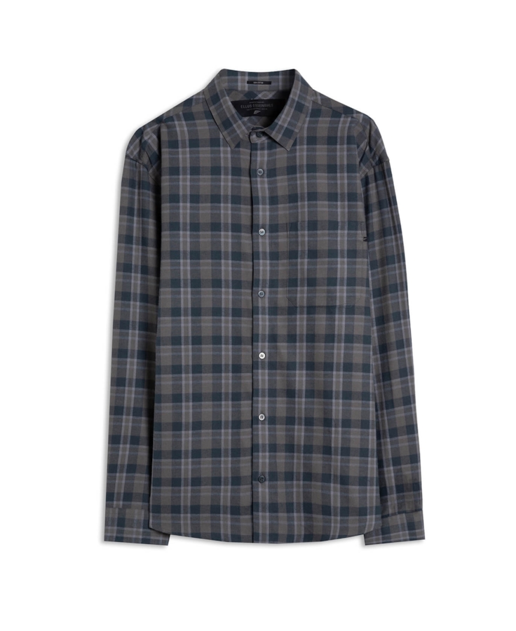 Camisa Xadrez Wool Touch Frost Loose Xangai Grafite