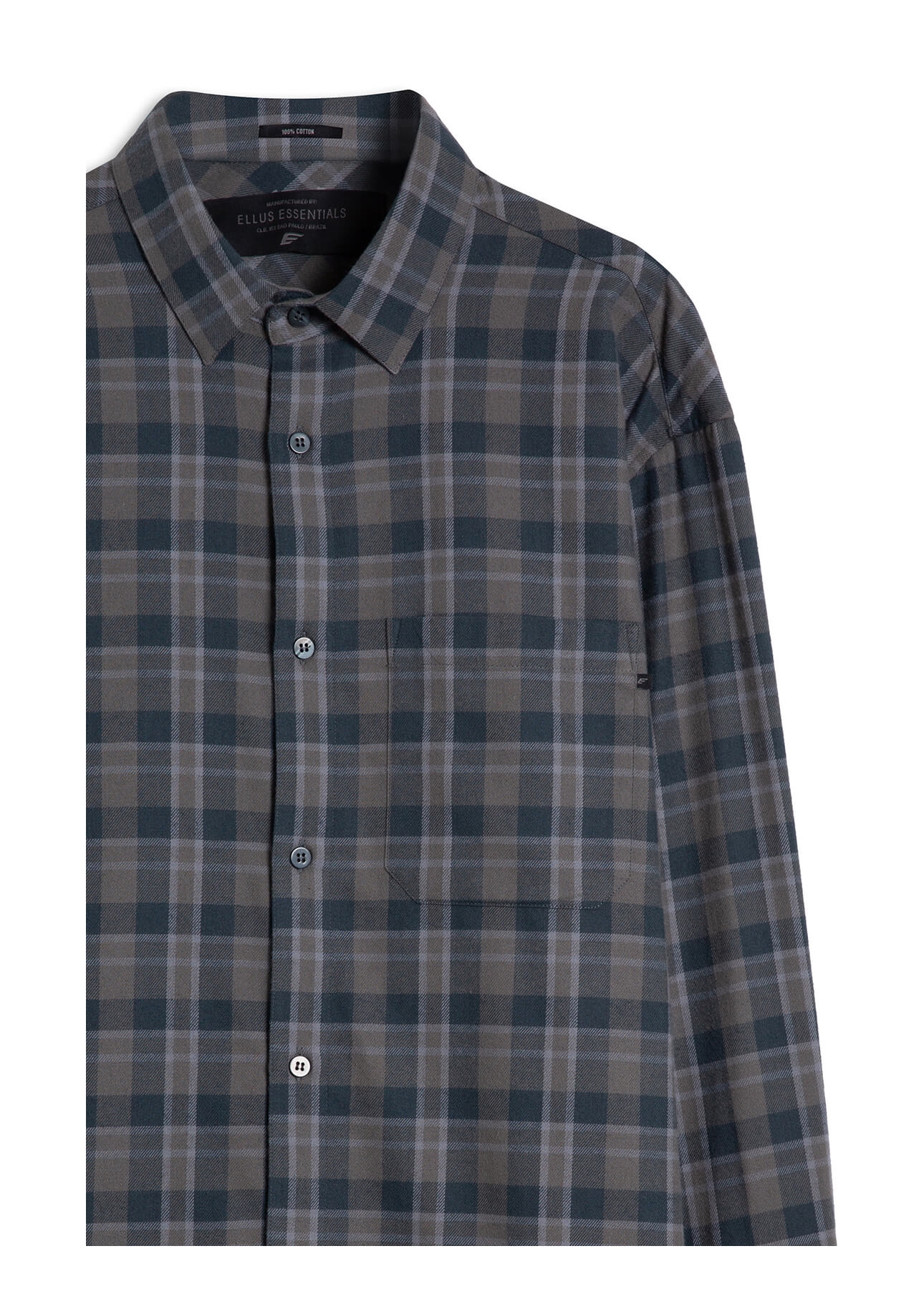 Camisa Xadrez Wool Touch Frost Loose Xangai Grafite