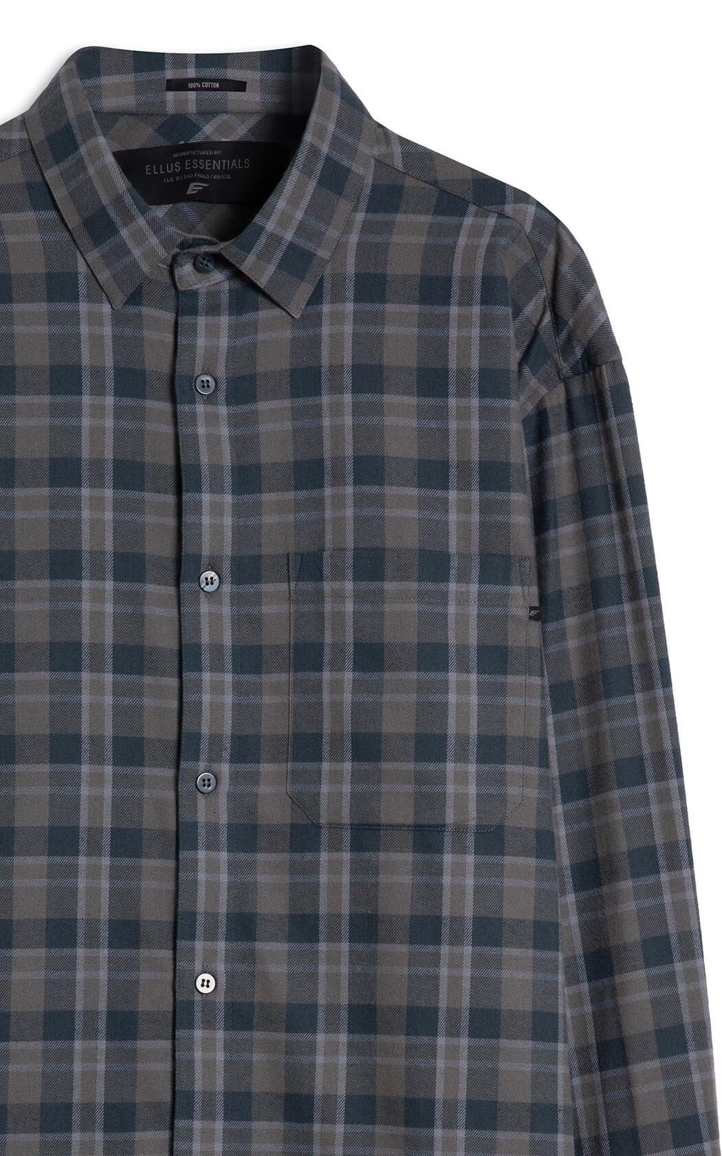 Camisa Xadrez Wool Touch Frost Loose Xangai Grafite