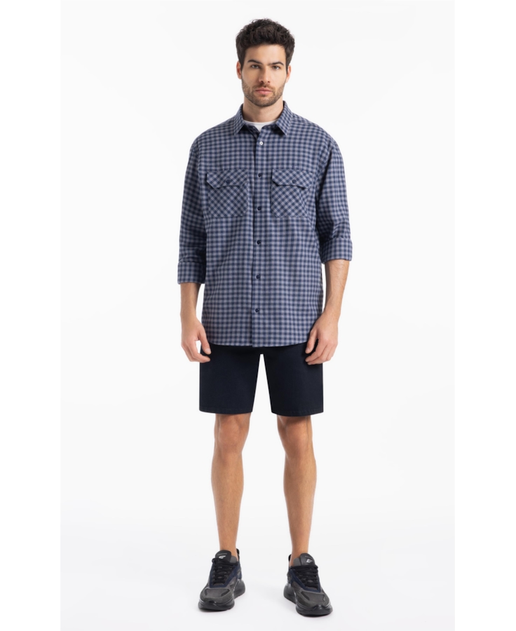 Camisa Xadrez Wool Touch Hunter Loose Xangai Grafite