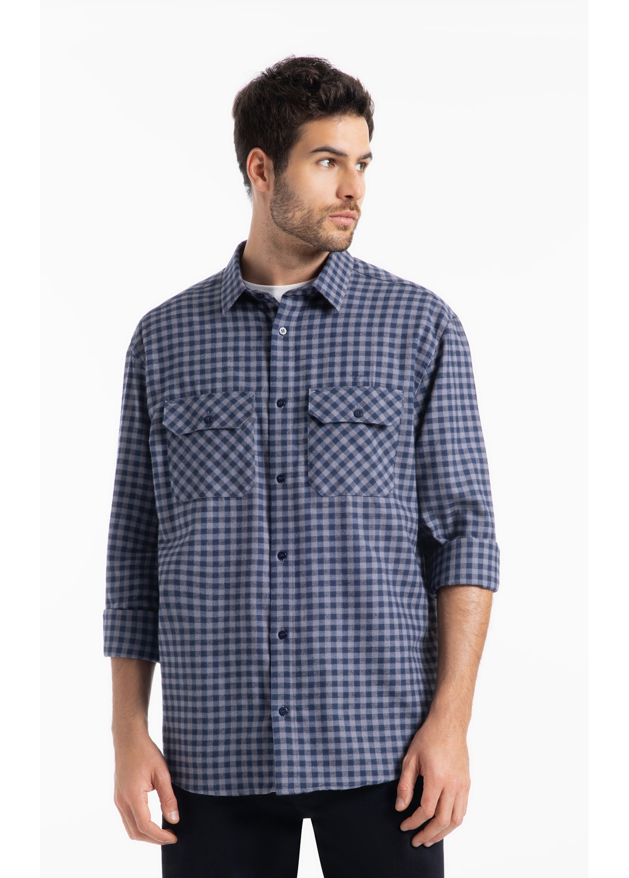 Camisa Xadrez Wool Touch Hunter Loose Xangai Grafite