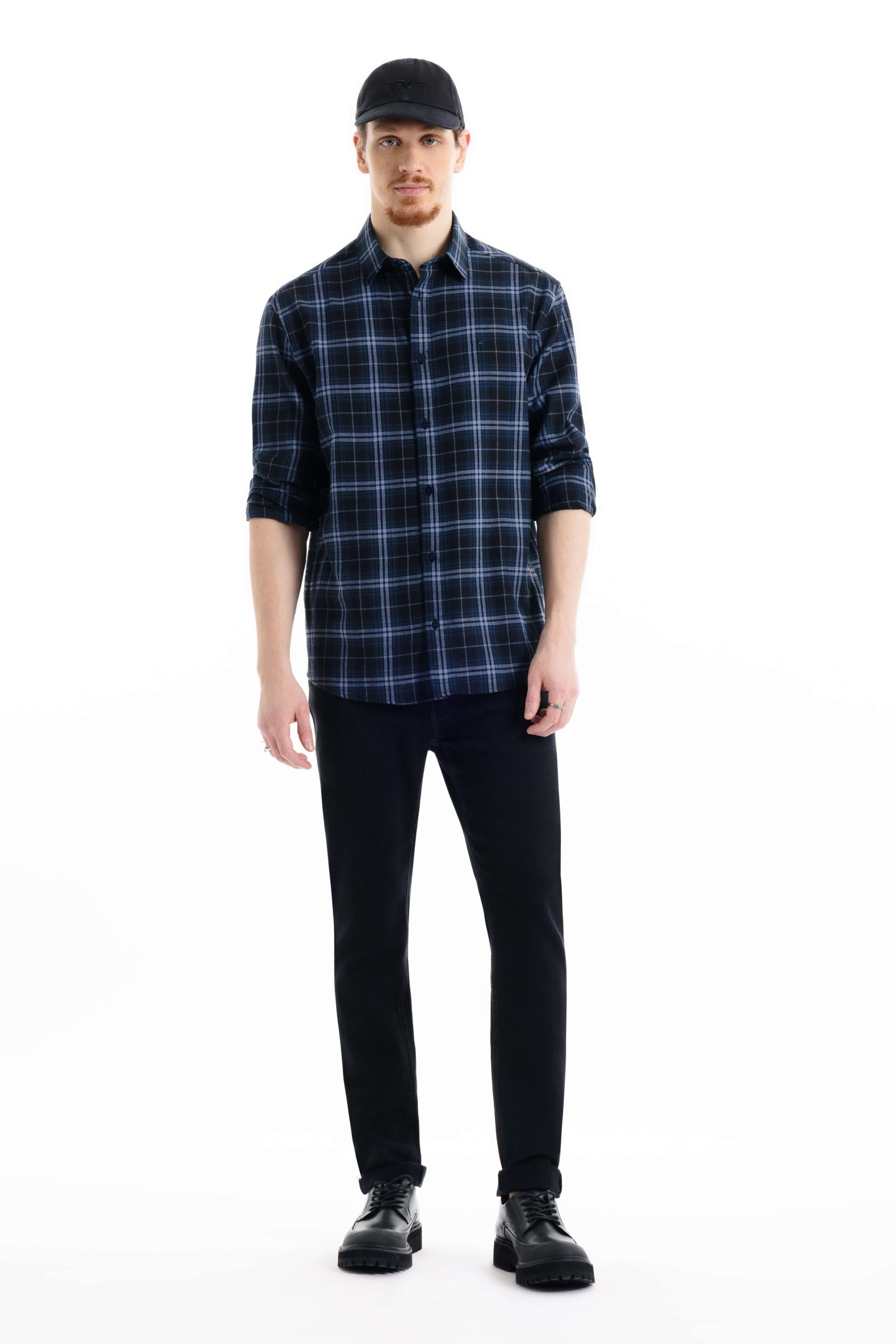 Camisa Xadrez Wool Touch Iceland Classic Xangai Azul Marinho