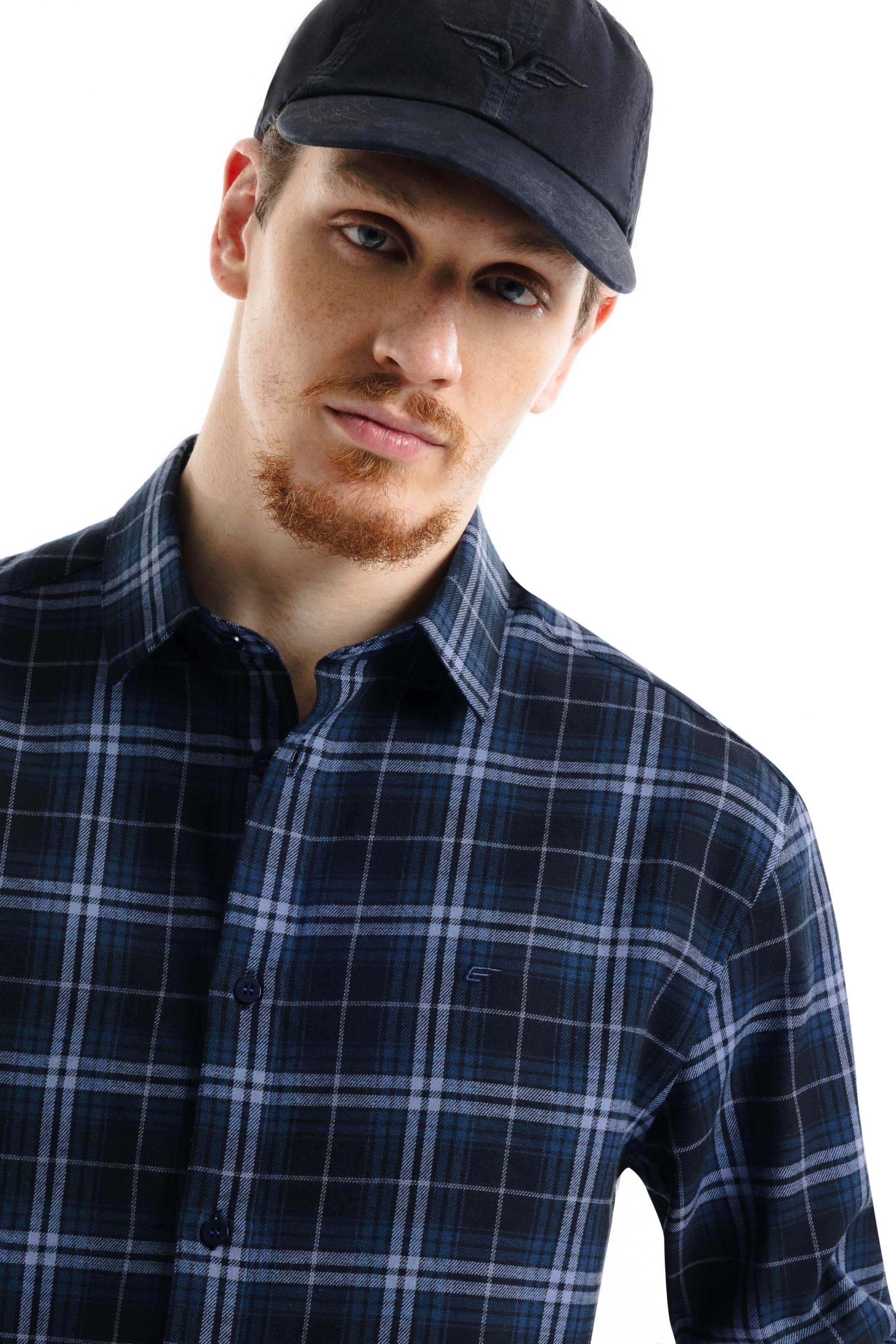 Camisa Xadrez Wool Touch Iceland Classic Xangai Azul Marinho