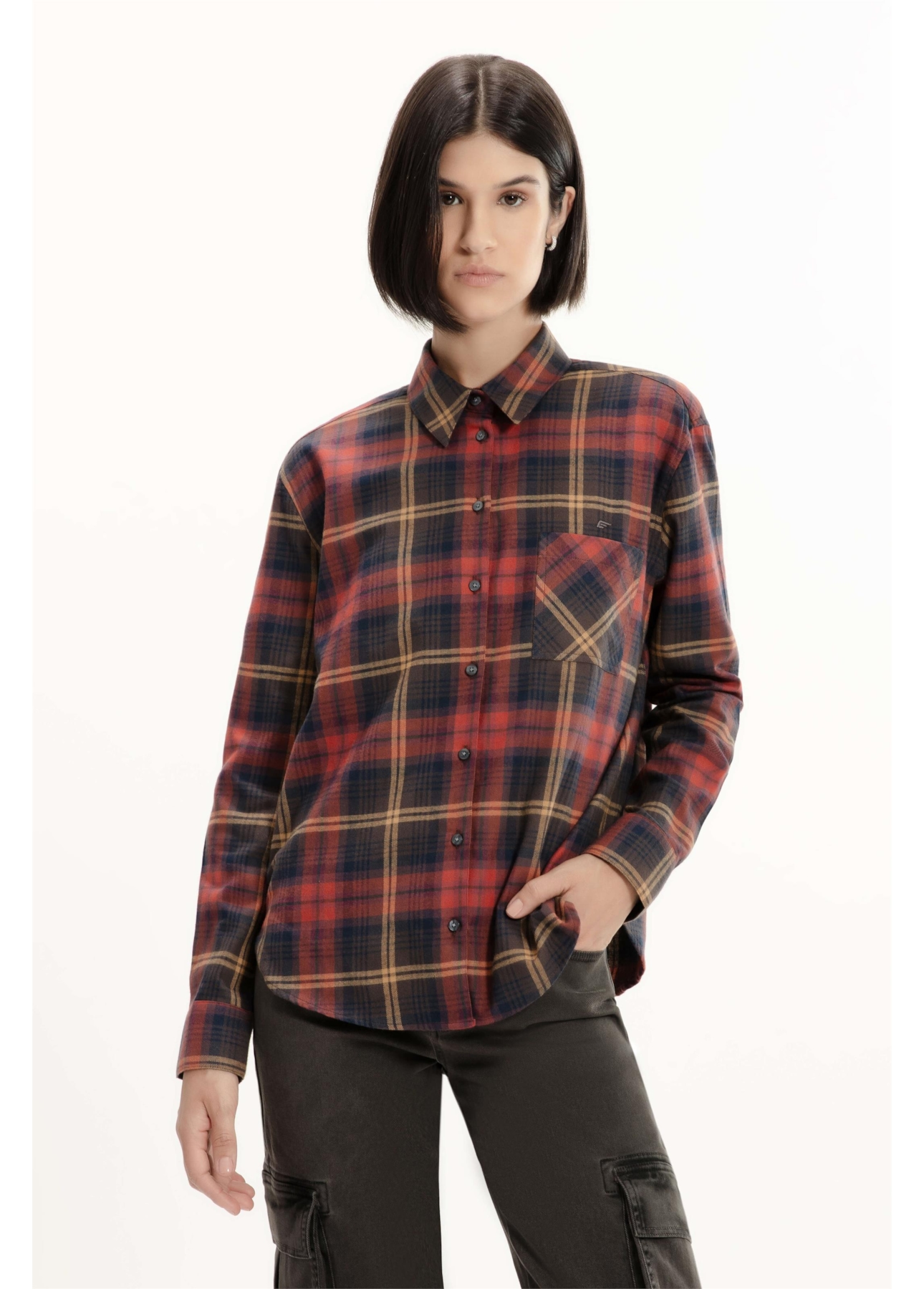 Camisa Xadrez Wool Touch Over Marrom