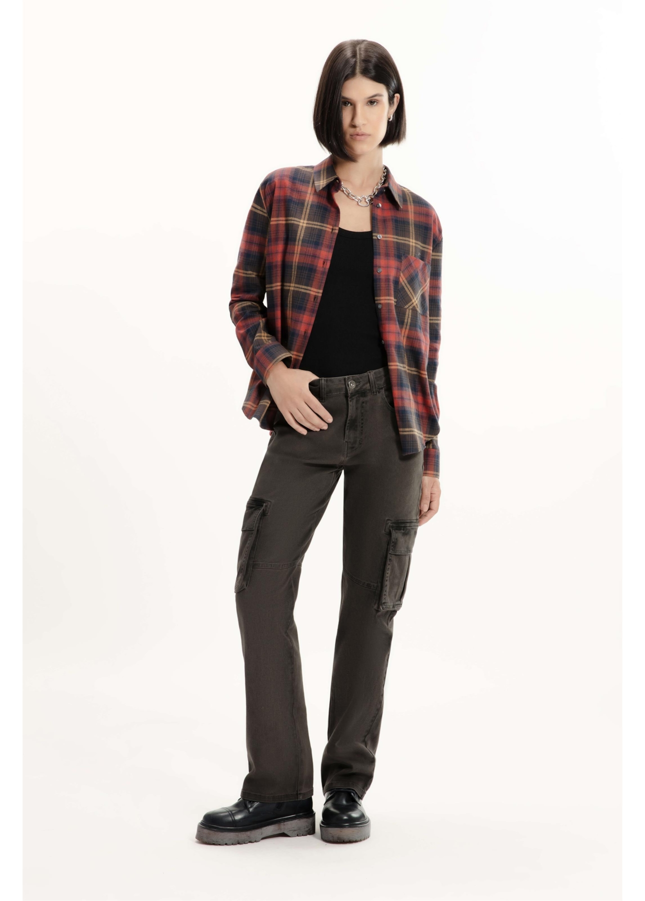 Camisa Xadrez Wool Touch Over Marrom
