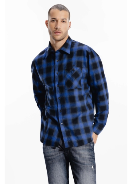 Camisa Xadrez Wool Touch Wint Plaid Louse Azul Bic