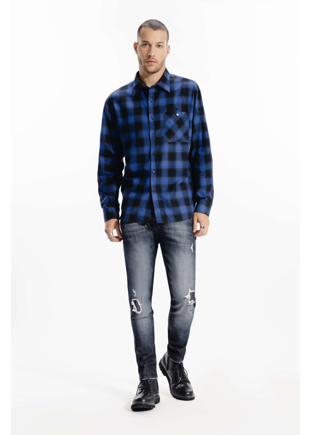 Camisa Xadrez Wool Touch Wint Plaid Louse Azul Bic