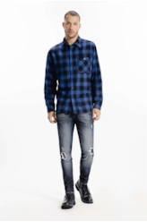 Camisa Xadrez Wool Touch Wint Plaid Louse Azul Bic