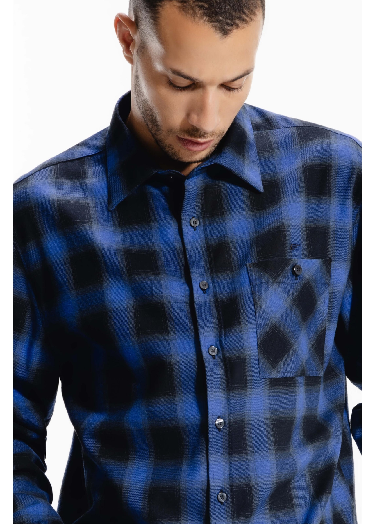 Camisa Xadrez Wool Touch Wint Plaid Louse Azul Bic