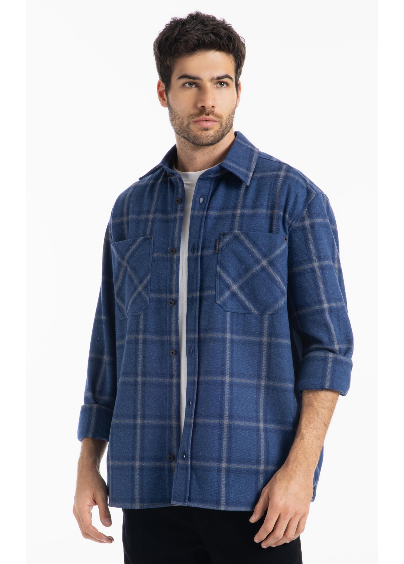 Camisa Xadrez Wool Winter Jackshirt Marinho