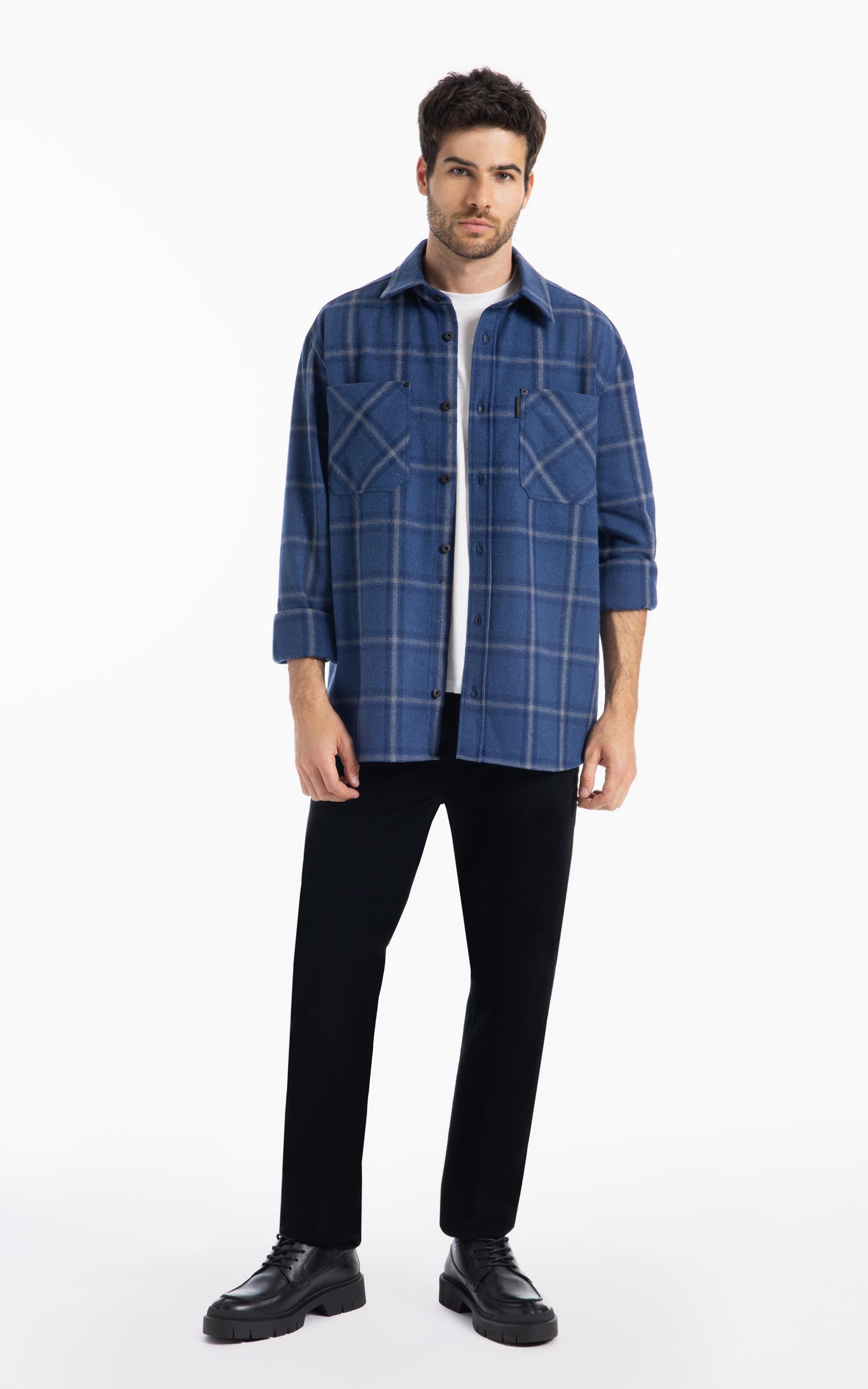 メンズウェア BRIEFING HOL MENS WOOL GAUZE CREW NECK Camisa Xadrez Wool Winter Jackshirt Marinho