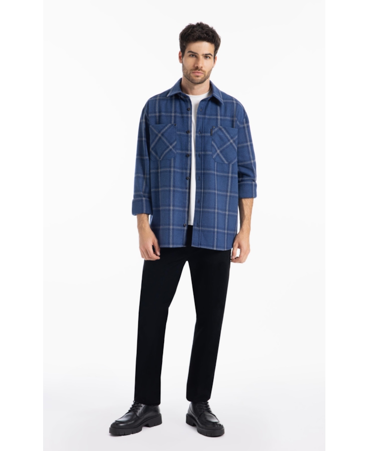 Camisa Xadrez Wool Winter Jackshirt Marinho