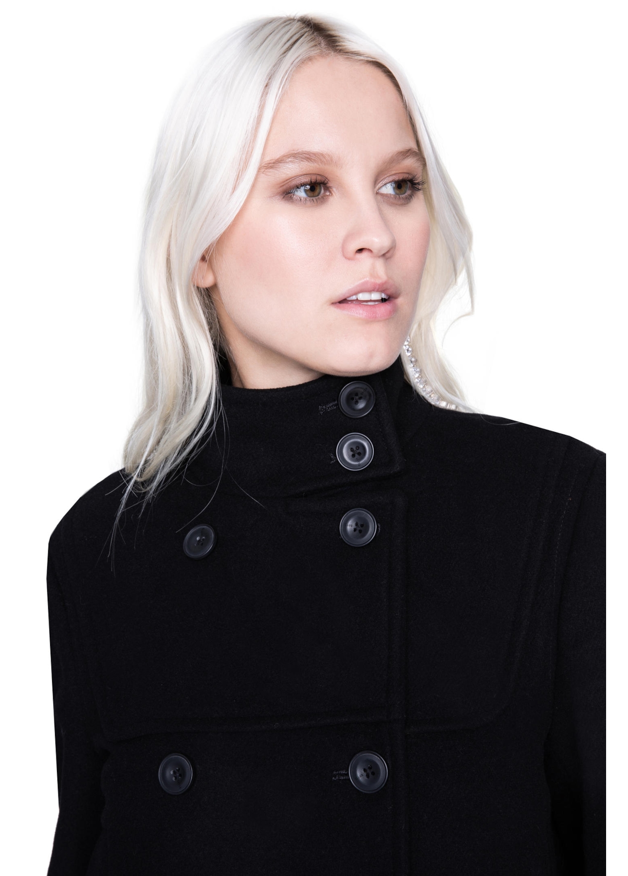 Casaco Cuts Knitted Collar Preto
