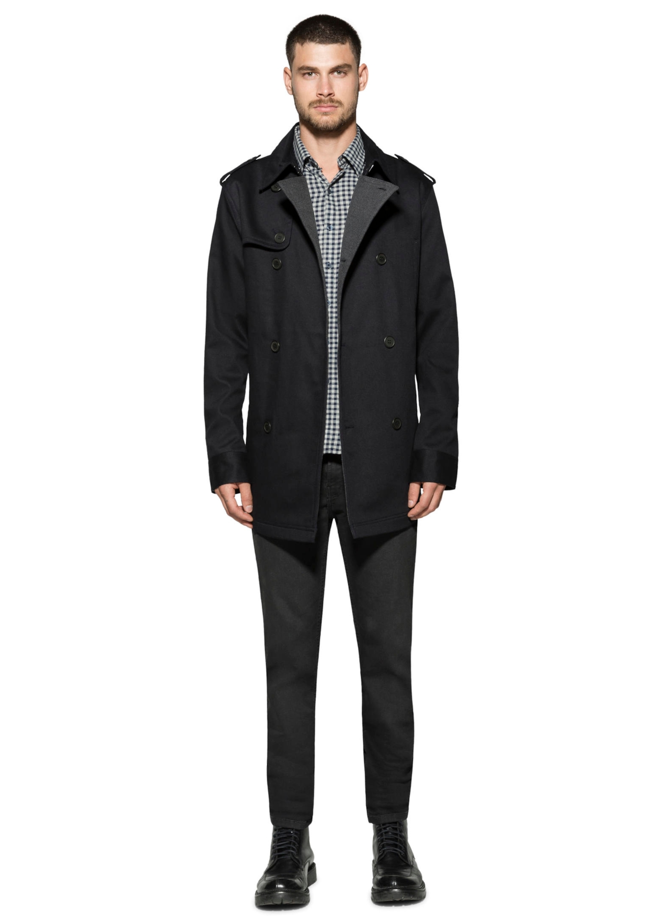 Casaco Twill Wool Trench Dark Navy