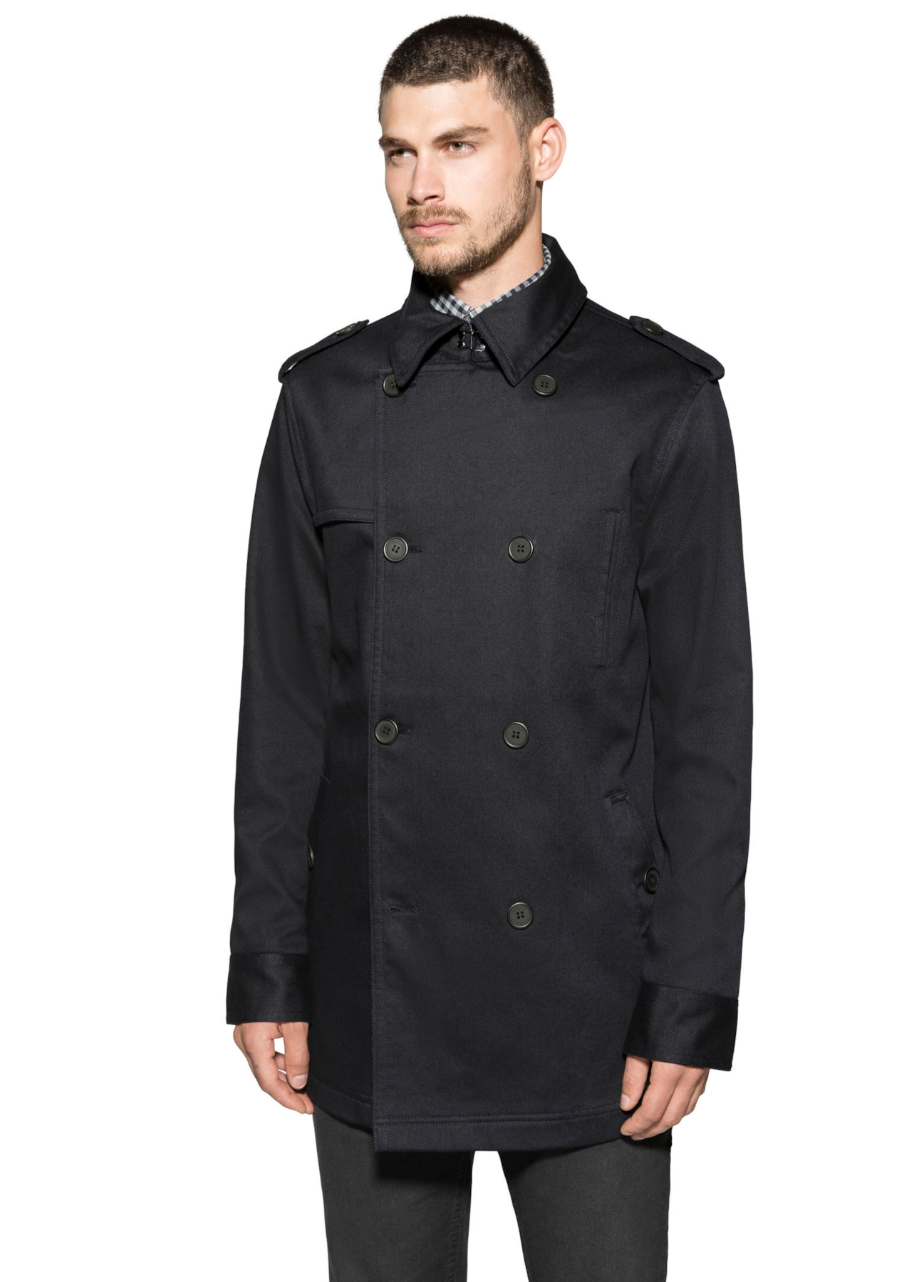 Casaco Twill Wool Trench Dark Navy