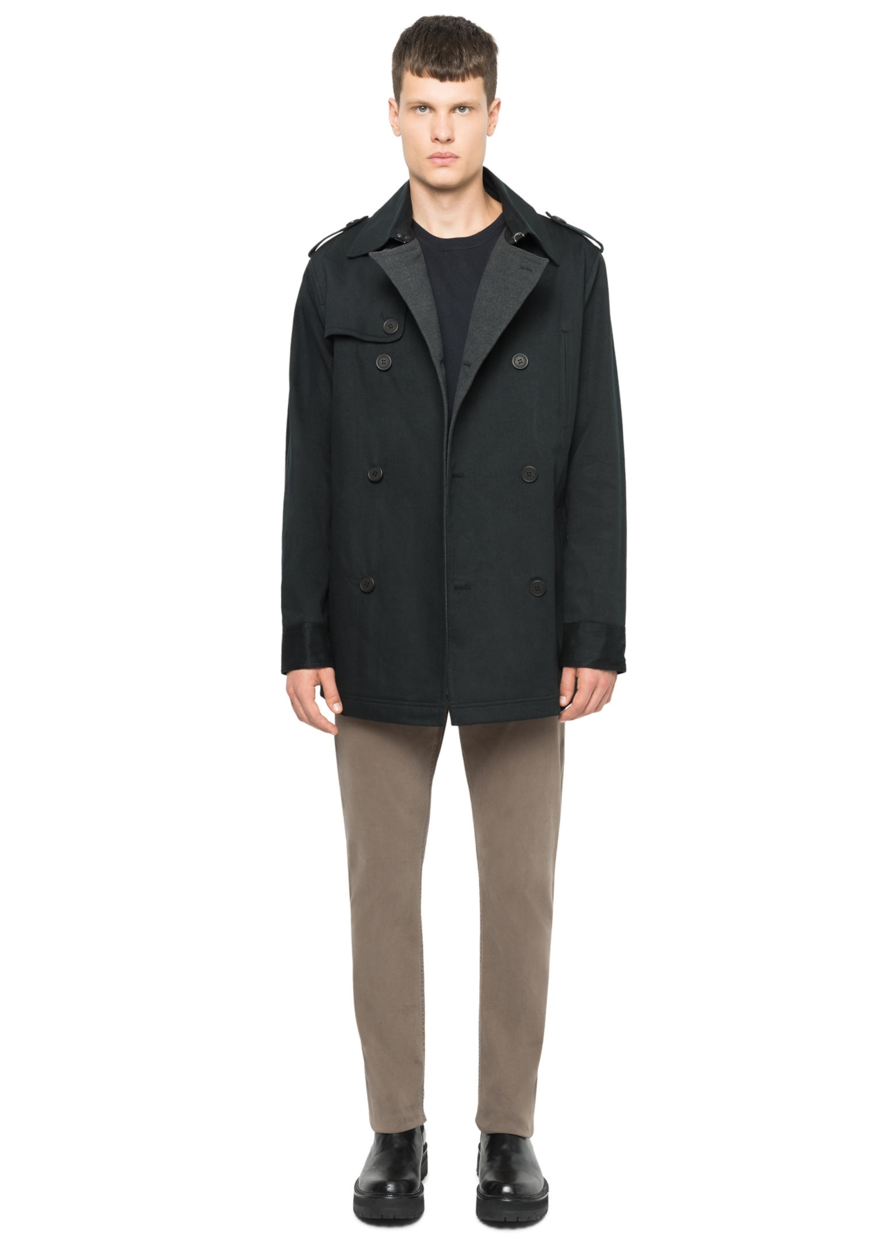 Casaco Twill Wool Trench Preto