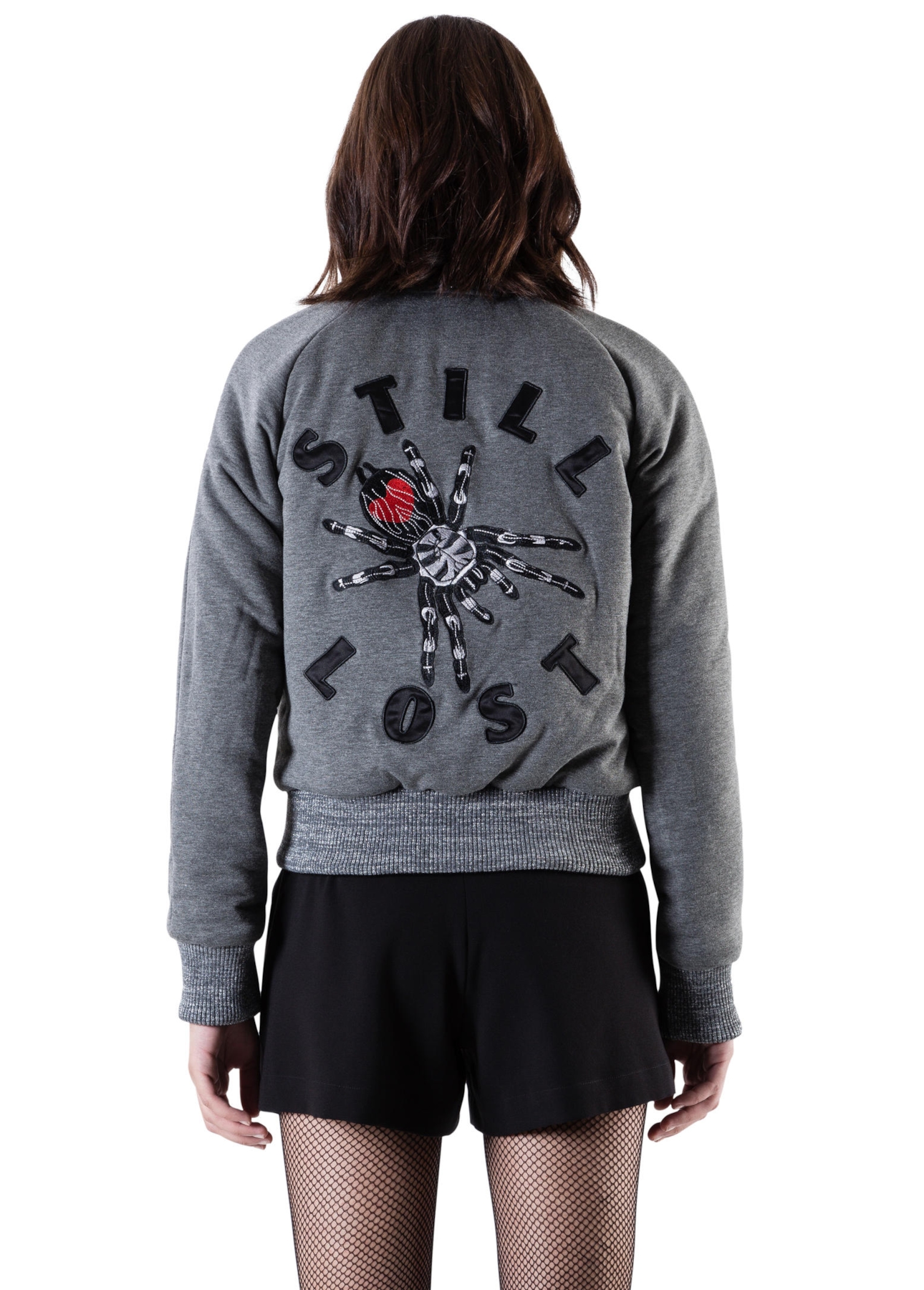 Cetim Bomber Double Face Embroidery Preto