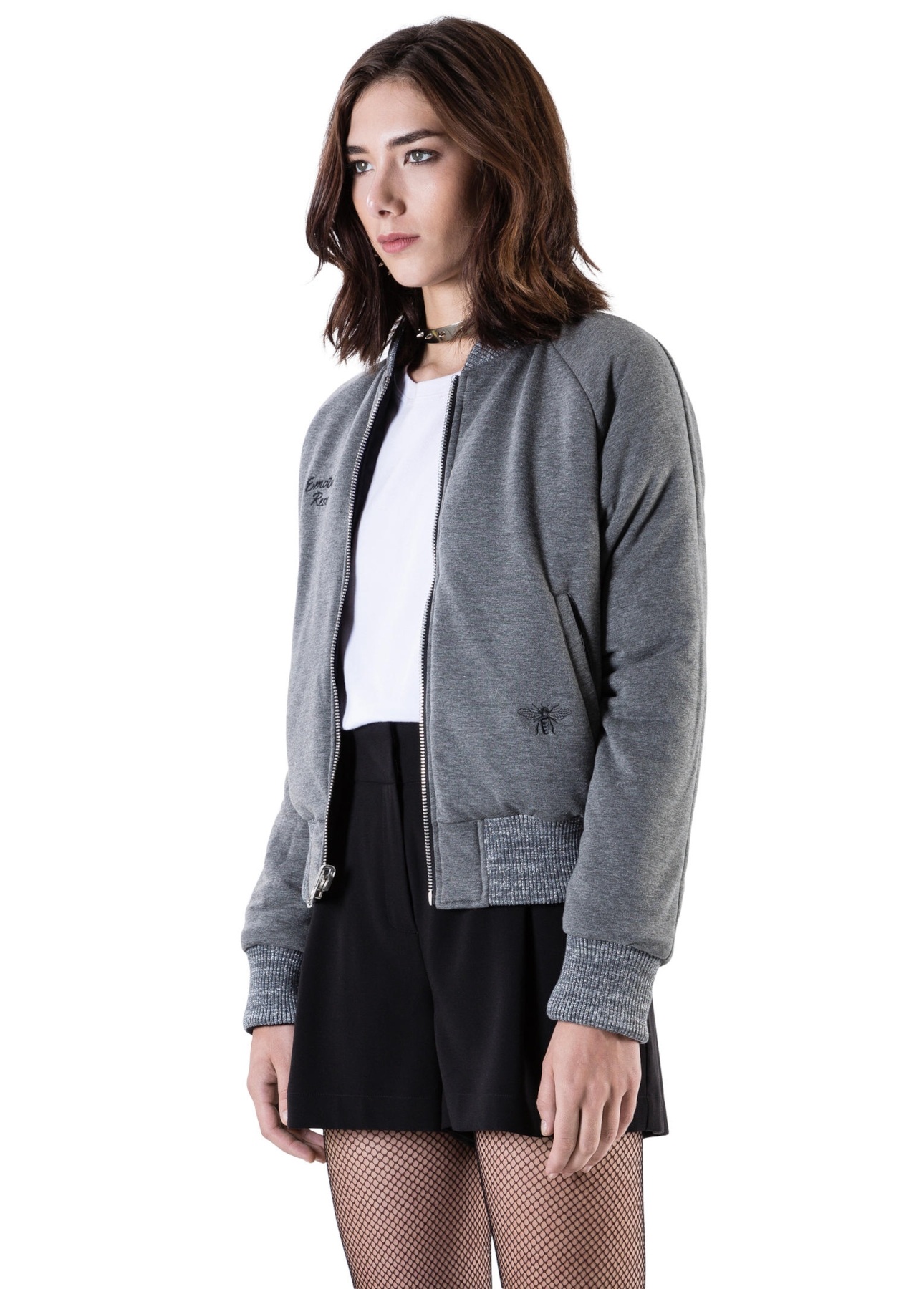 Cetim Bomber Double Face Embroidery Preto