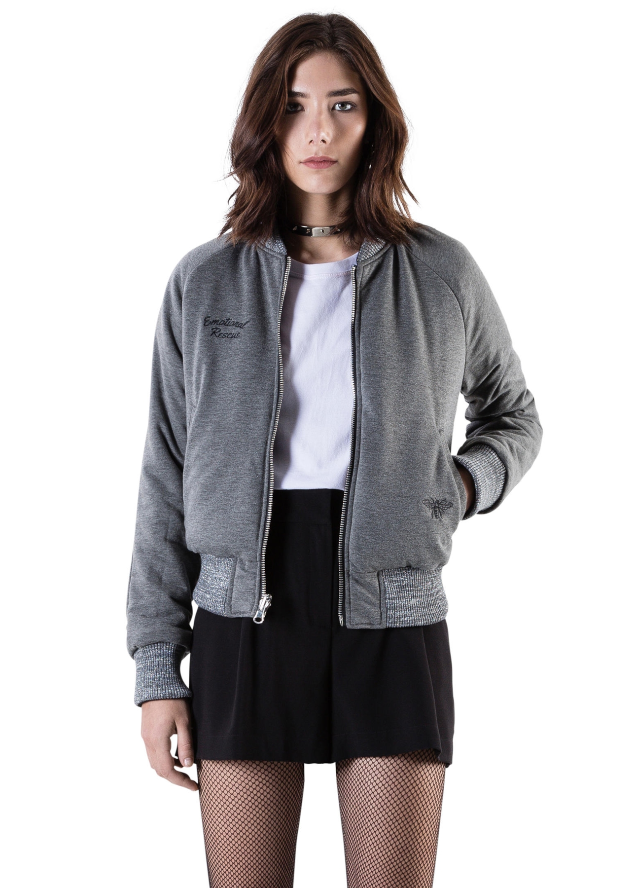 Cetim Bomber Double Face Embroidery Preto
