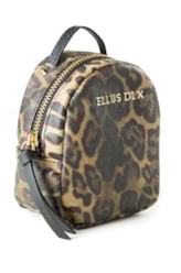 Chaveiro Mini Backpack Ellus Onça Leather Denim Caramelo Pequena