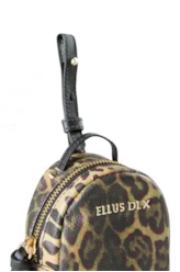 Chaveiro Mini Backpack Ellus Onça Leather Denim Caramelo Pequena
