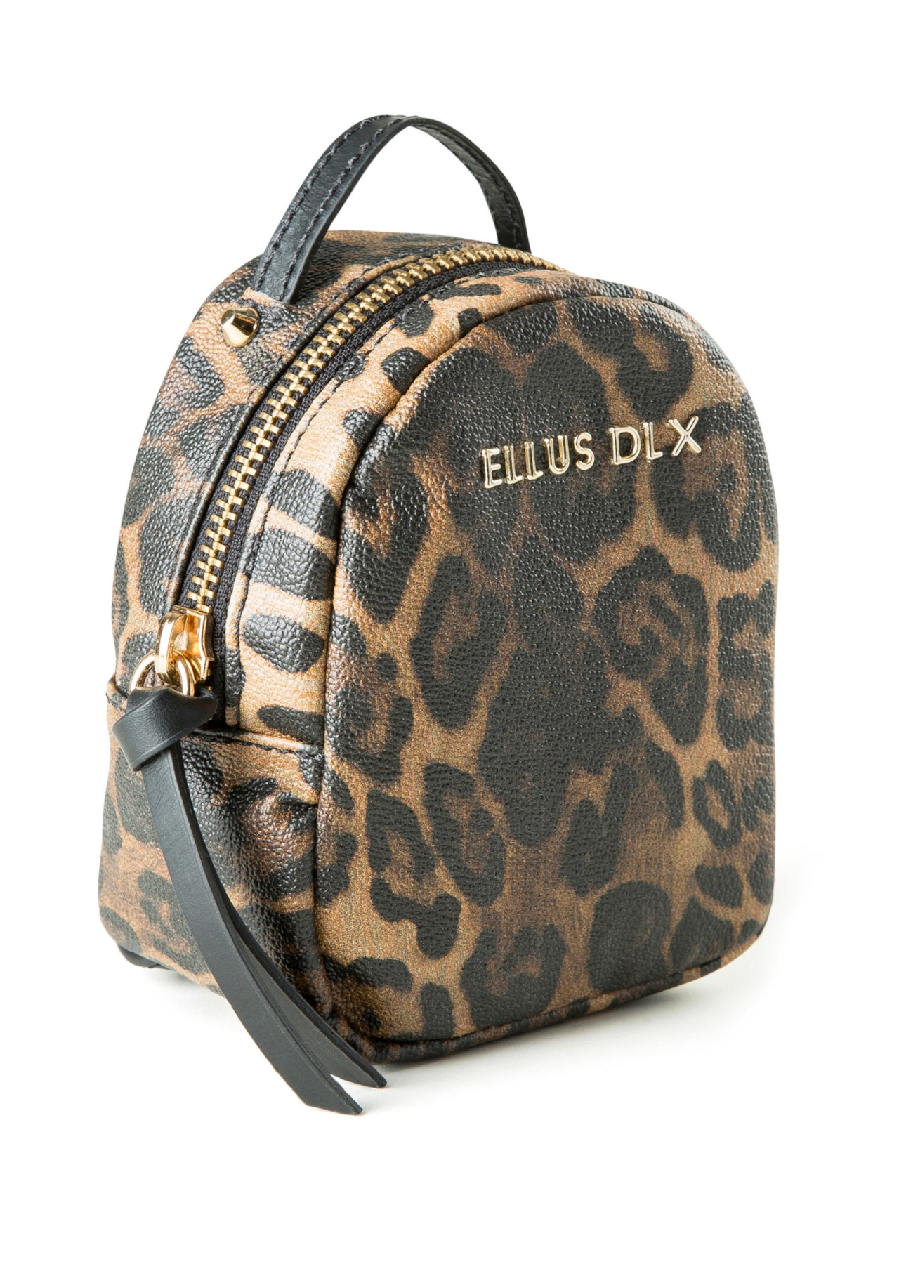 Chaveiro Mini Backpack Ellus Onça Leather Denim Caramelo Pequena