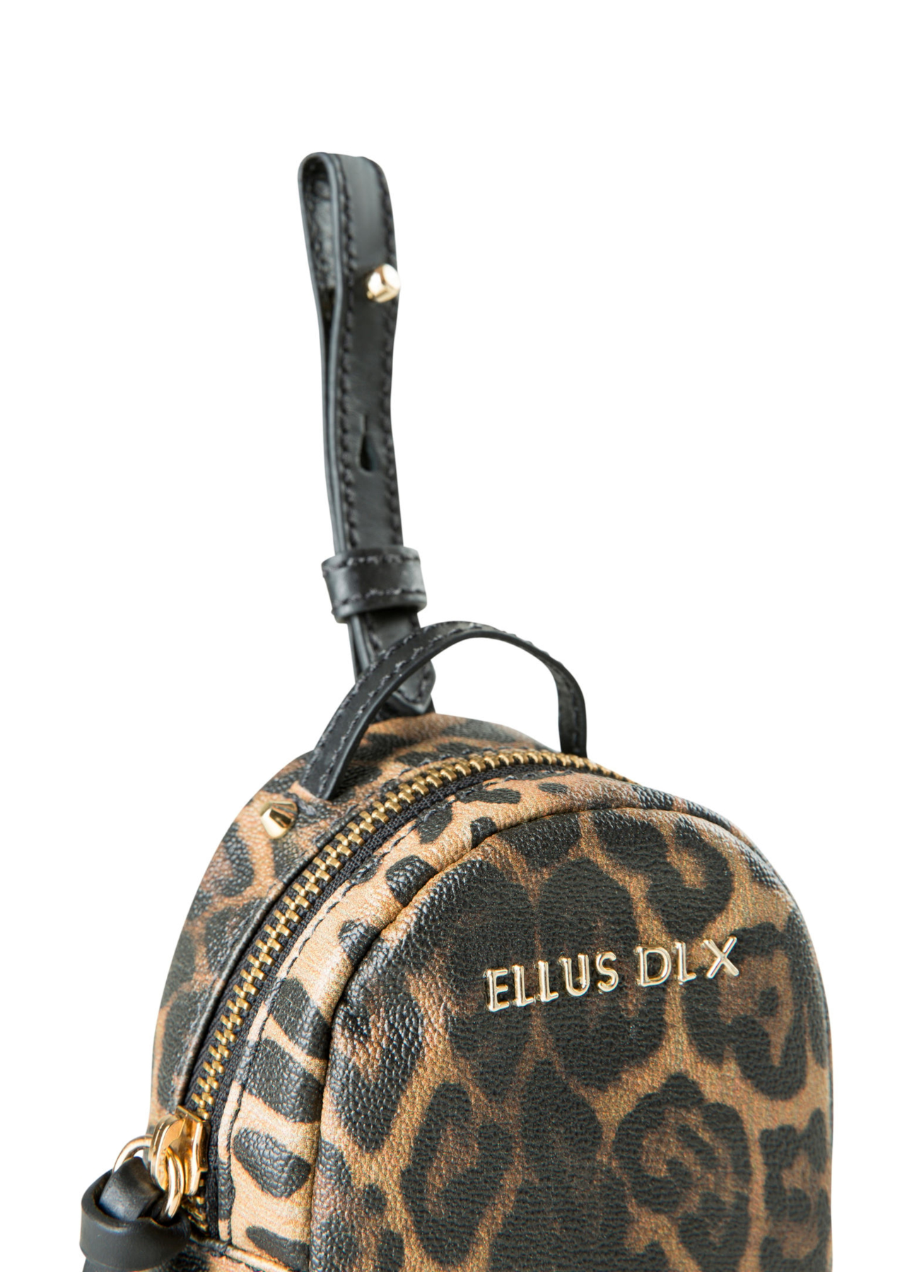 Chaveiro Mini Backpack Ellus Onça Leather Denim Caramelo Pequena