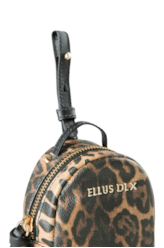 Chaveiro Mini Backpack Ellus Onça Leather Denim Caramelo Pequena