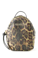 Chaveiro Mini Backpack Ellus Onça Leather Denim Caramelo Pequena