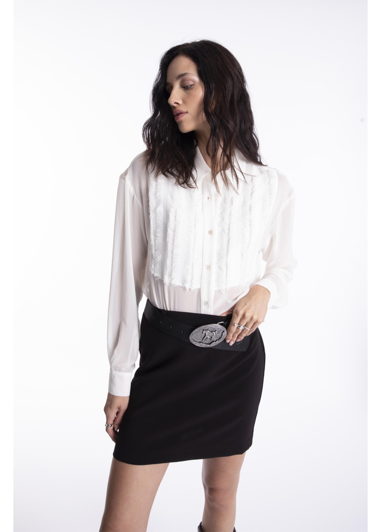 Chiffon Fringes Shirt Off White