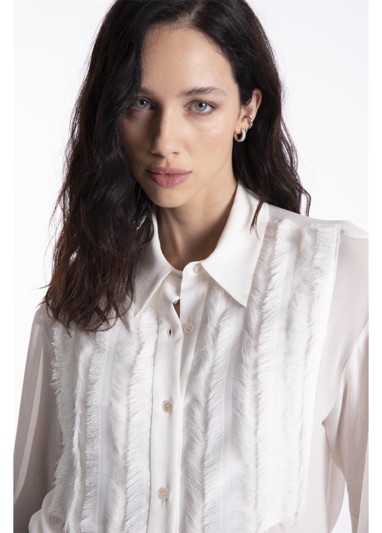 Chiffon Fringes Shirt Off White
