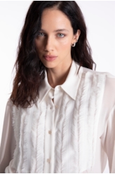 Chiffon Fringes Shirt Off White