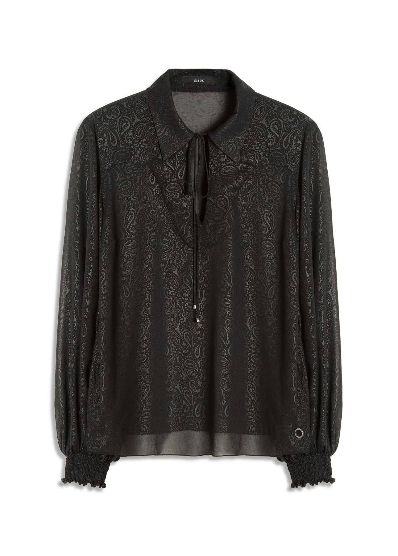 Chiffon Pasley Shirt Puff Sleeves Preto