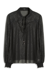 Chiffon Pasley Shirt Puff Sleeves Preto