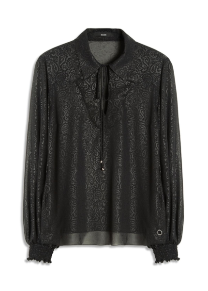 Chiffon Pasley Shirt Puff Sleeves Preto