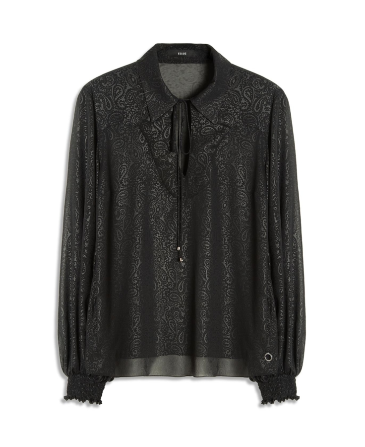 Chiffon Pasley Shirt Puff Sleeves Preto
