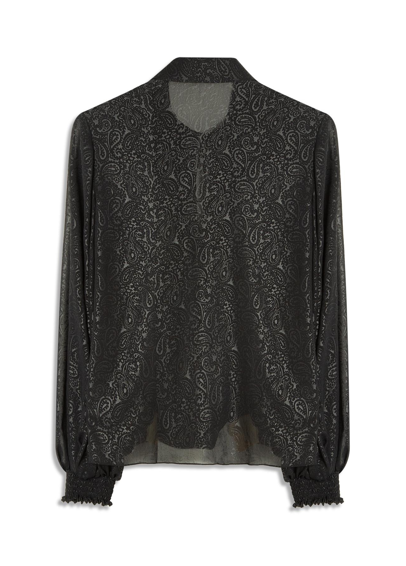 Chiffon Pasley Shirt Puff Sleeves Preto