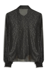 Chiffon Pasley Shirt Puff Sleeves Preto