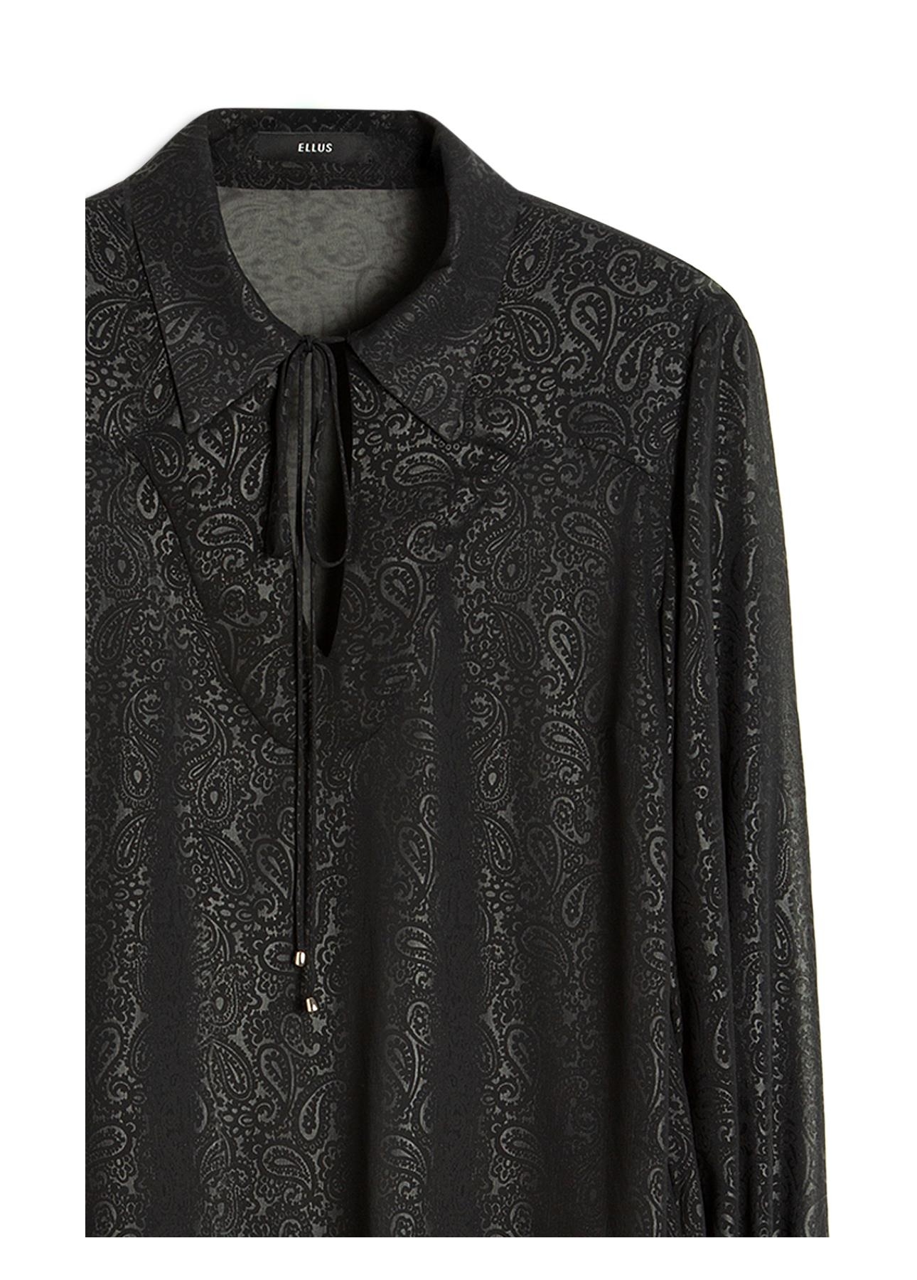 Chiffon Pasley Shirt Puff Sleeves Preto