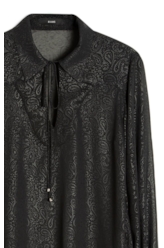 Chiffon Pasley Shirt Puff Sleeves Preto