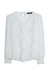 Chiffon Ruffles Elastic Cuff Off White