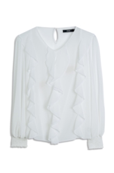 Chiffon Ruffles Elastic Cuff Off White
