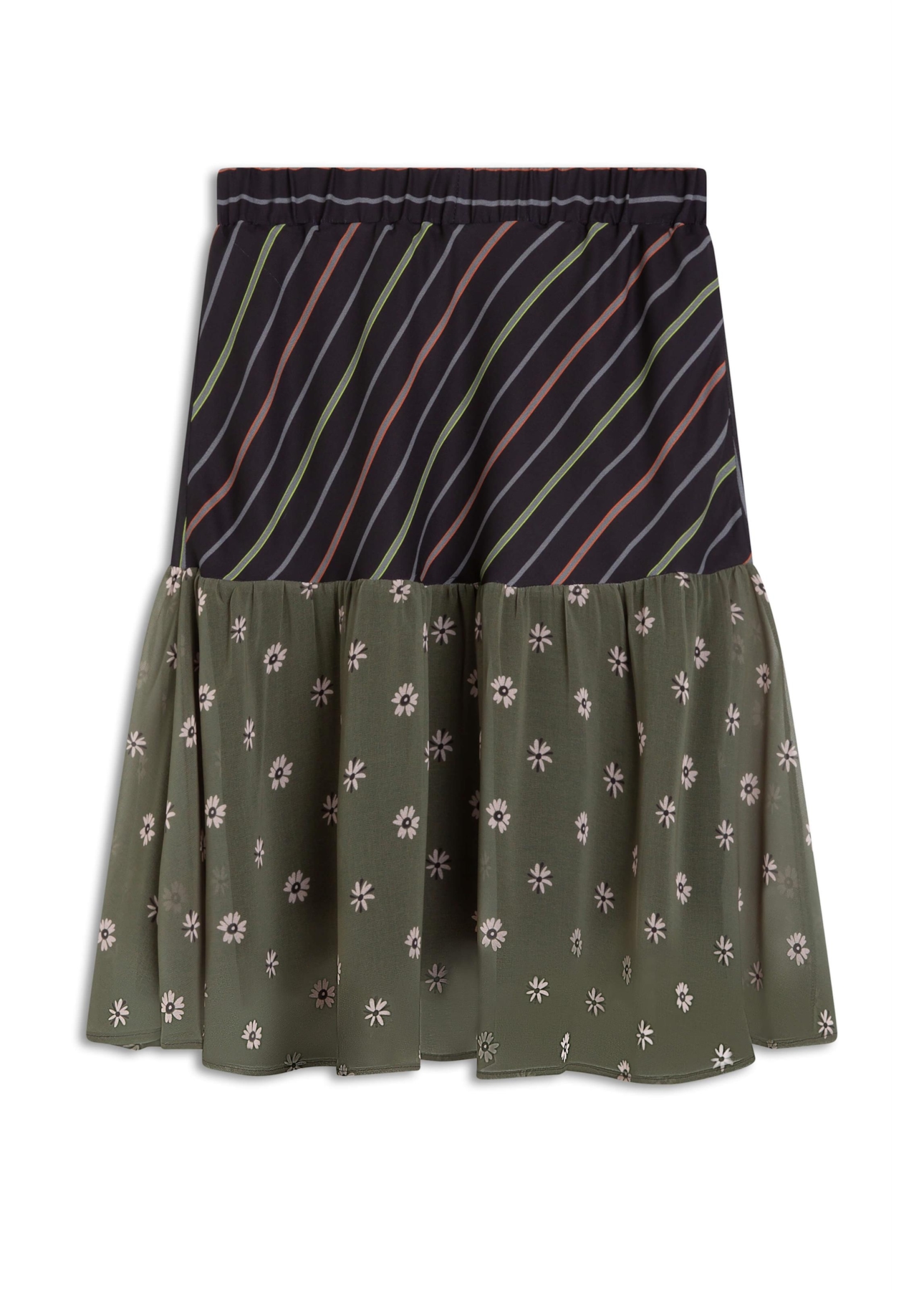 Chiffon Stripes Ruffle Preto C/ Laranja