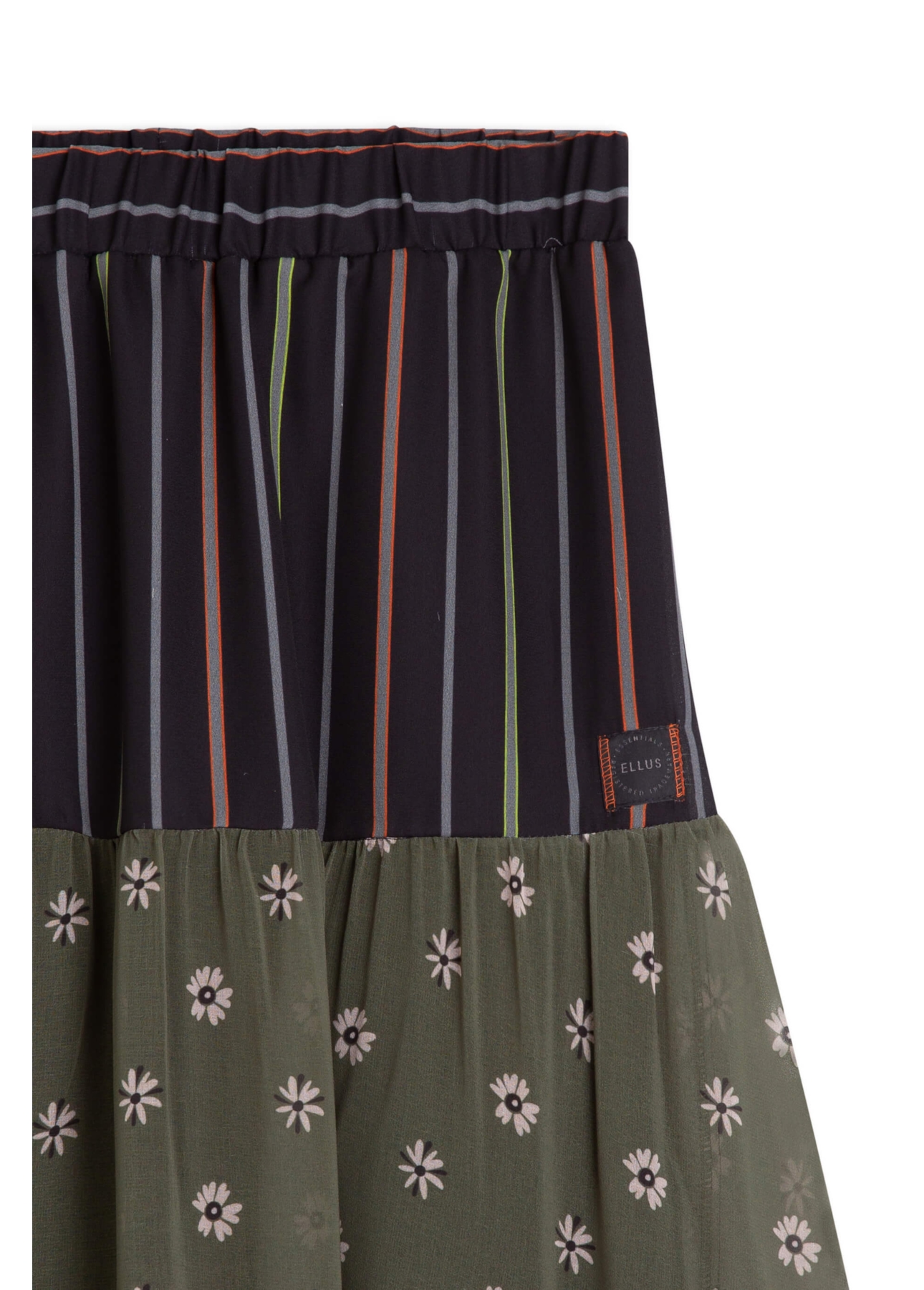 Chiffon Stripes Ruffle Preto C/ Laranja