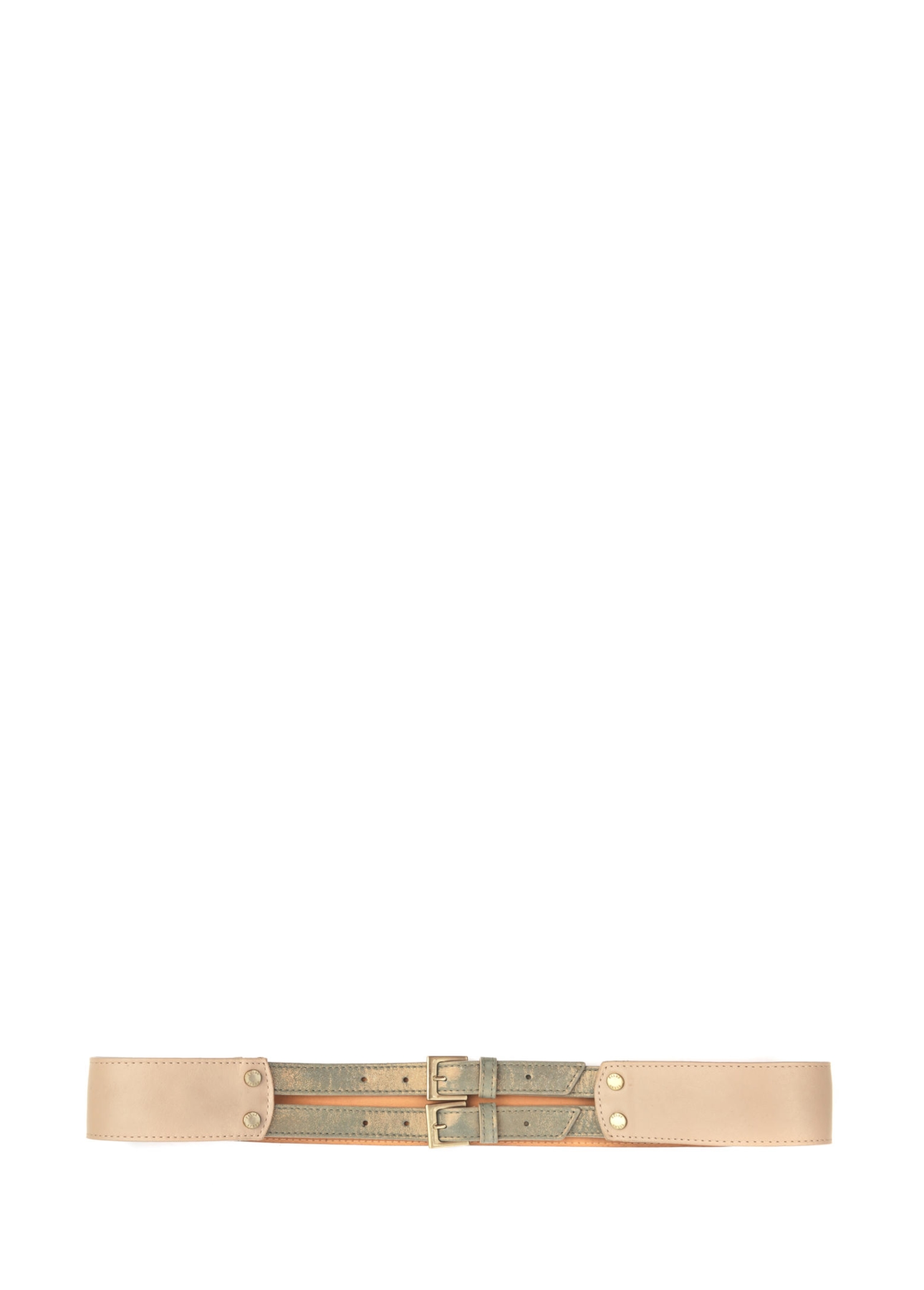 Cinto Feminino Rebites Napa Vegetal Bege/Camurça Cetim Chumbo