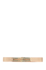 Cinto Feminino Rebites Napa Vegetal Bege/Camurça Cetim Chumbo
