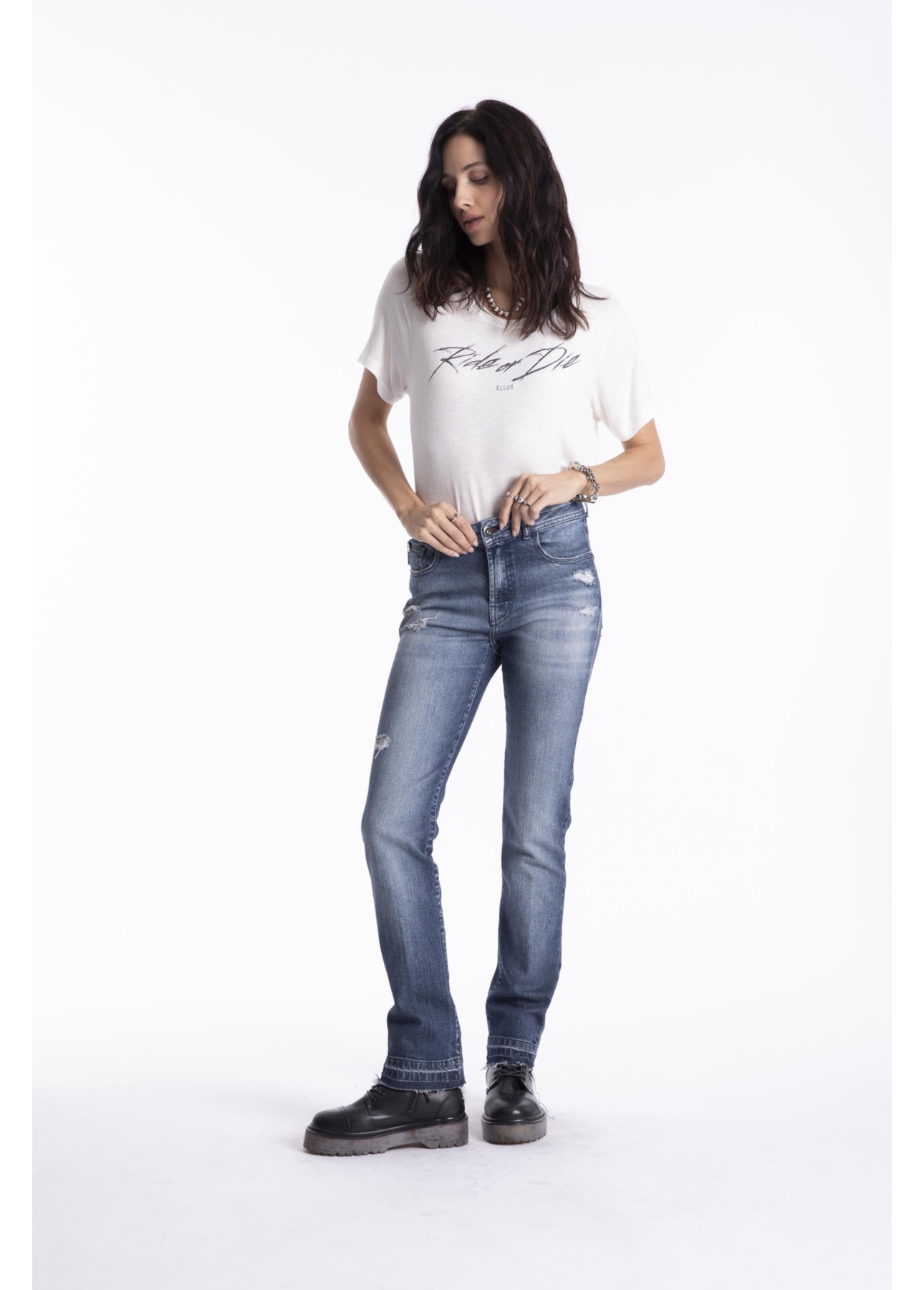 Classic Denim Elastic Ii Slim Barra de Lav.Escuro C/Used+puidos
