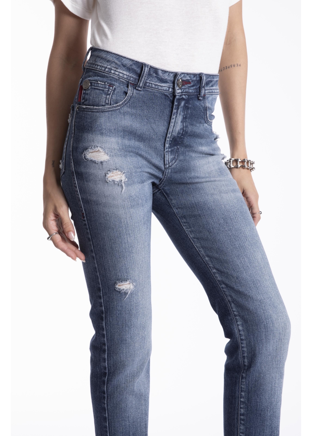 Classic Denim Elastic Ii Slim Barra de Lav.Escuro C/Used+puidos