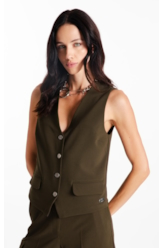 Colete Crepe Way Piped Pocket Musgo